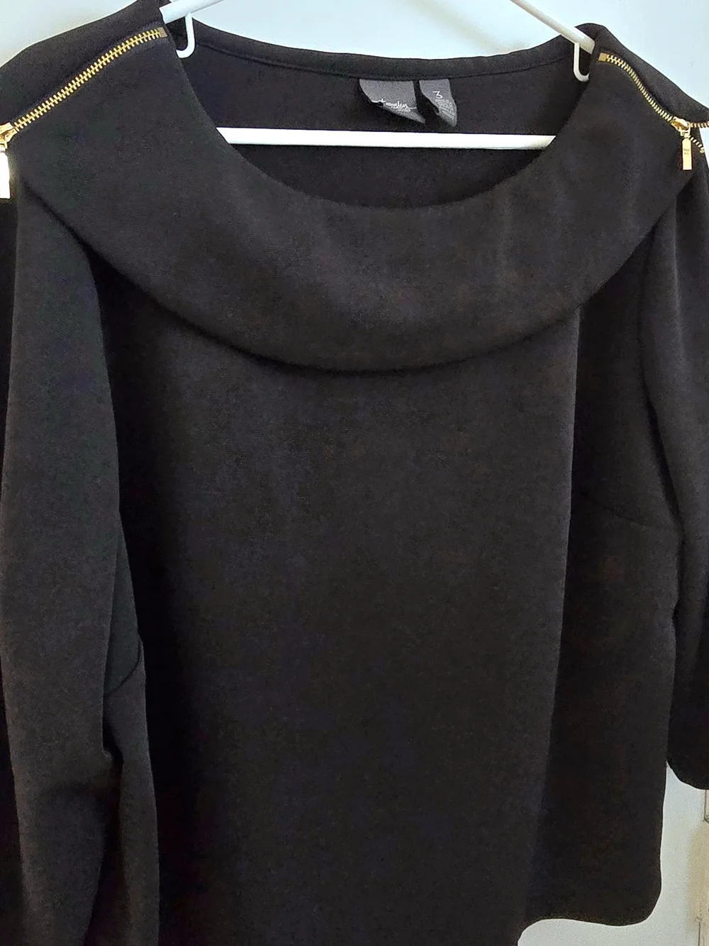 Chico's Black Cowlneck Sweater with Gold Shoulder Zippers
